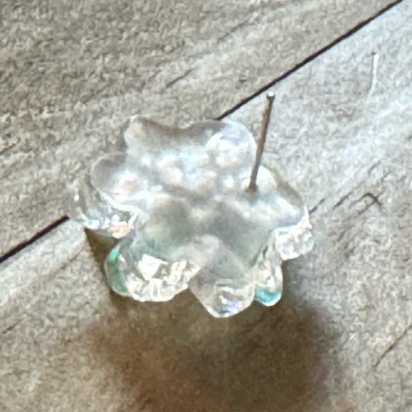 Camellia Iridescent Flower Resin Stud Boho, Holiday Crystal Luxury Earrings - Picture 8 of 10